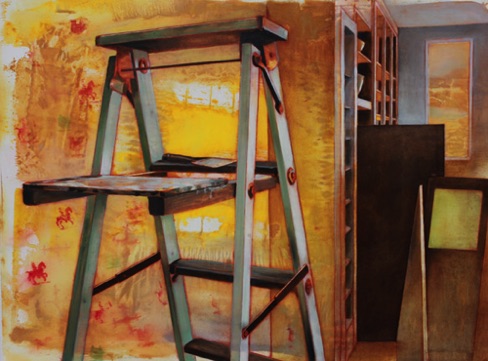 stripping walpaper 22.5x30 oil on paper on aluminum.jpg